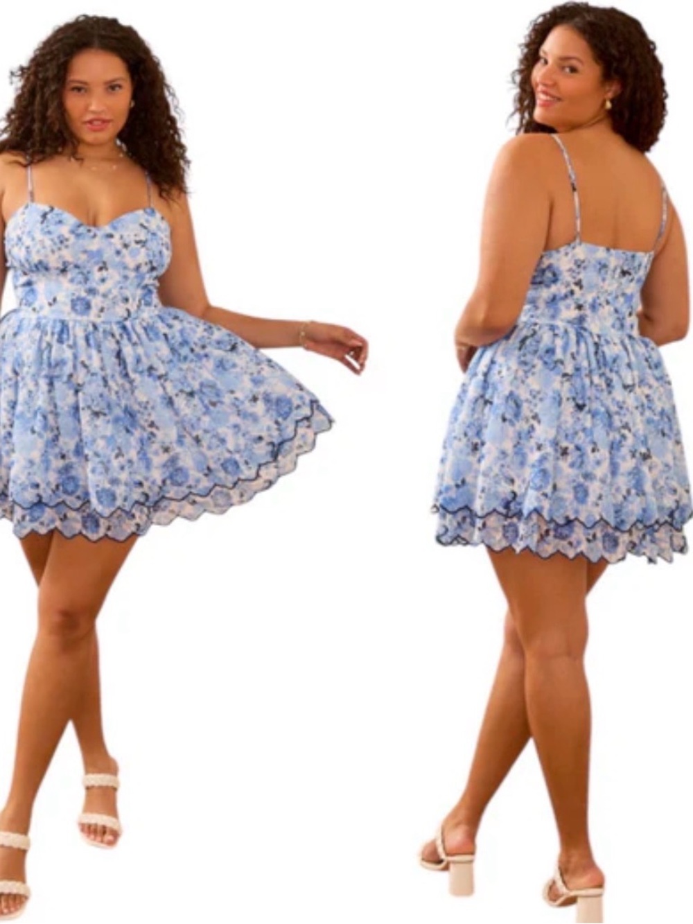 Arula Emelia Blue White Floral Mini Dress | 1X